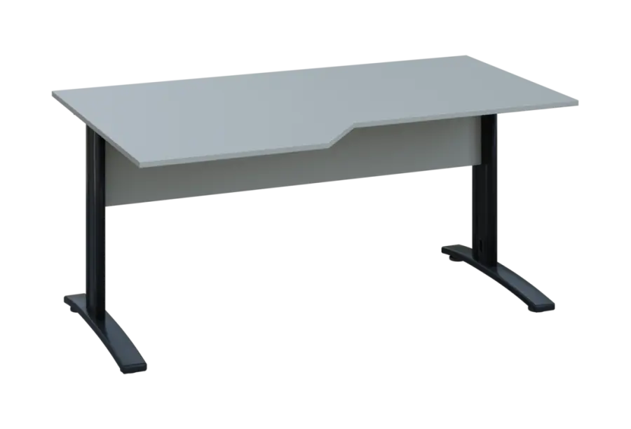 EZK 28 - 166 stůl kancelářský, rohový, levý, kovová podnož černá, deska 25 mm, široký 1600 mm, šedá